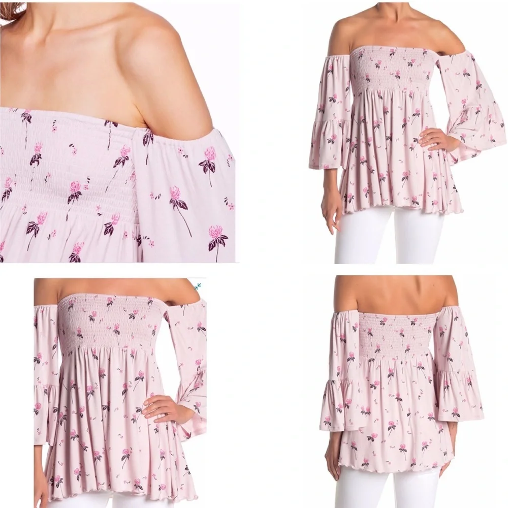 FREE PEOPLE Top Lana Boho Cloud Berry Pink Lavender Gathered Top - Picture 3 of 8